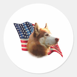 Siberische Husky (rode) vlag Ronde Sticker