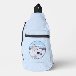 Siberische Husky Schilderij Zilveren en Witte Hond Sling Bag