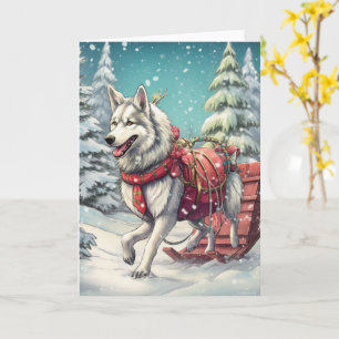 Siberische Husky trekt een slee Kaart