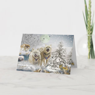 Siberische Husky Winter Scene Feestdagen Kaart