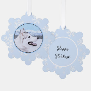 Siberische Husky (Zilver en Wit) Schilderij Hond K Ornament Kaart