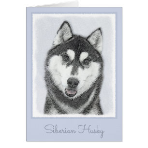 Siberische Husky (zwart en wit) schilderende hond