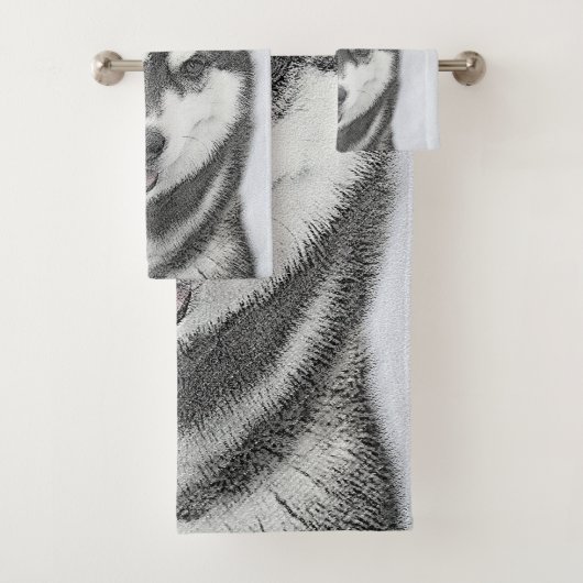 Siberische Husky (zwart en wit) schilderende hond  Bad Handdoek (Insitu)