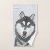 Siberische Husky (zwart en wit) schilderende hond  Bad Handdoek (Handdoek)