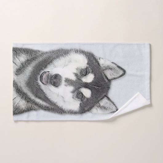 Siberische Husky (zwart en wit) schilderende hond Bad Handdoek (Handdoek)