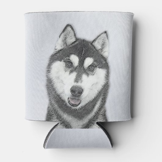 Siberische Husky (zwart en wit) schilderende hond  Blikjeskoeler (Voorkant)