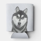 Siberische Husky (zwart en wit) schilderende hond  Blikjeskoeler (Achterkant)