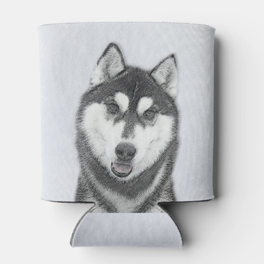 Siberische Husky (zwart en wit) schilderende hond  Blikjeskoeler (Achterkant)