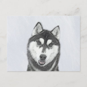 Siberische Husky (zwart en wit) schilderende hond  Briefkaart