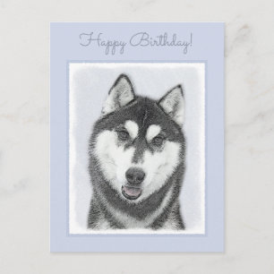 Siberische Husky (zwart en wit) schilderende hond Briefkaart