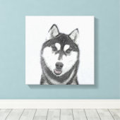 Siberische Husky (zwart en wit) schilderende hond  Canvas Afdruk (Insitu (Houten vloer))