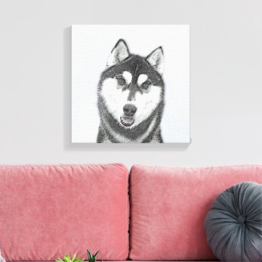 Siberische Husky (zwart en wit) schilderende hond  Canvas Afdruk (Insitu (Woonkamer))