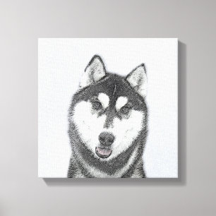 Siberische Husky (zwart en wit) schilderende hond Canvas Afdruk