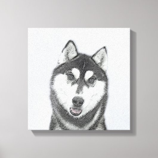 Siberische Husky (zwart en wit) schilderende hond  Canvas Afdruk (Voorkant)