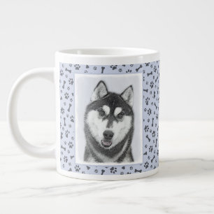 Siberische Husky (zwart en wit) schilderende hond  Extra Grote Beker
