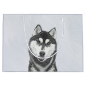 Siberische Husky (zwart en wit) schilderende hond  Groot Cadeauzakje (Voorkant)