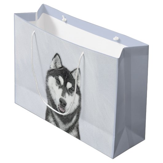 Siberische Husky (zwart en wit) schilderende hond Groot Cadeauzakje (Voorkant Gekanteld)