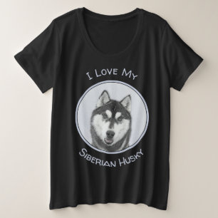 Siberische Husky (zwart en wit) schilderende hond Grote Maat T-shirt