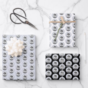 Siberische Husky (zwart en wit) schilderende hond Inpakpapier Vel