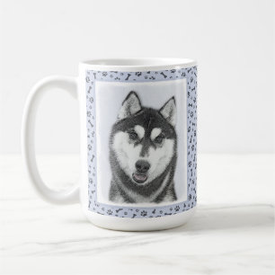 Siberische Husky (zwart en wit) schilderende hond Koffiemok