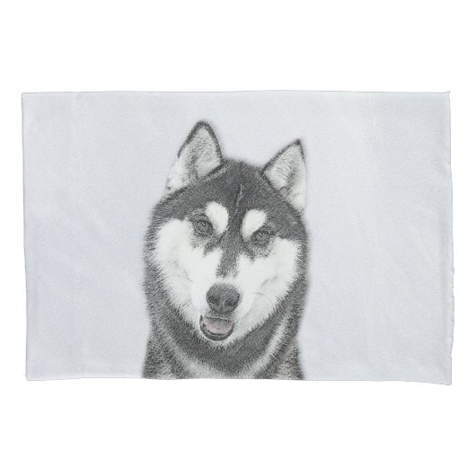 Siberische Husky (zwart en wit) schilderende hond Kussensloop (Voorkant)