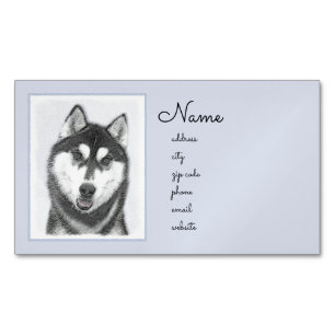 Siberische Husky (zwart en wit) schilderende hond Magnetisch Visitekaartje