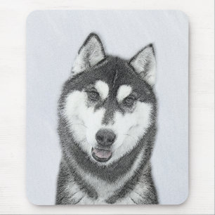 Siberische Husky (zwart en wit) schilderende hond  Muismat