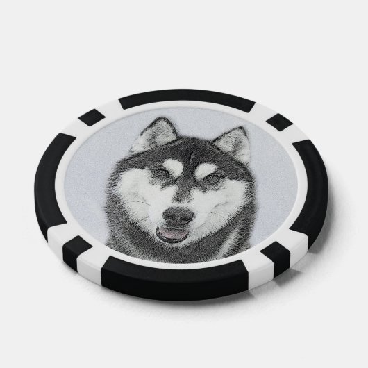 Siberische Husky (zwart en wit) schilderende hond Poker Chips (Enkel)