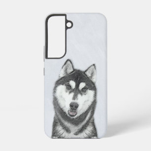 Siberische Husky (zwart en wit) schilderende hond  Samsung Galaxy Hoesje