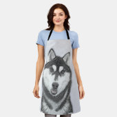 Siberische Husky (zwart en wit) schilderende hond Schort (Gedragen)