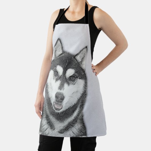 Siberische Husky (zwart en wit) schilderende hond Schort (Insitu)