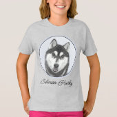 Siberische Husky (zwart en wit) schilderende hond T-shirt (Voorkant)