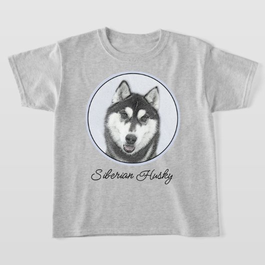 Siberische Husky (zwart en wit) schilderende hond T-shirt (Laagn)