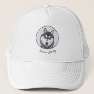 Siberische Husky (zwart en wit) schilderende hond Trucker Pet