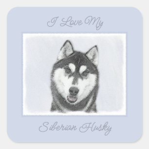 Siberische Husky (zwart en wit) schilderende hond  Vierkante Sticker