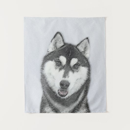 Siberische Husky (zwart en wit) schilderende hond  Wandkleed (Voorkant)