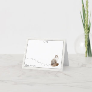 Siberische Kat Gray Border Monogram Naam gevouwen Bedankkaart