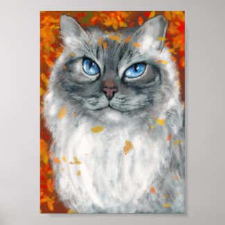 Siberische kat in herfstkleuren poster