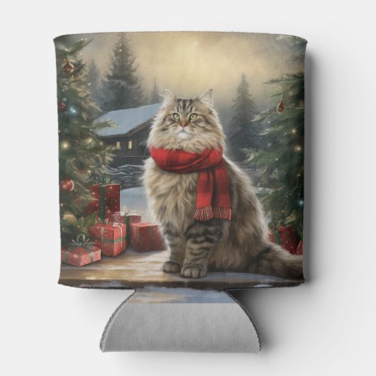 Siberische Kat in Sneeuw Kerstmis Blikjeskoeler (Achterkant)