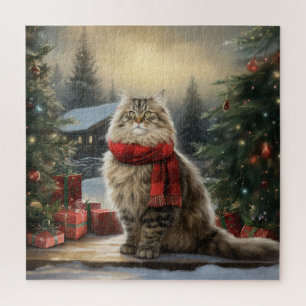 Siberische Kat in Sneeuw Kerstmis Legpuzzel