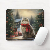 Siberische kat in sneeuw Kerstmis Muismat (Met muis)