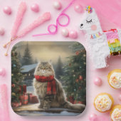 Siberische Kat in Sneeuw Kerstmis Papieren Bordje (Feest)