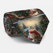 Siberische Kat in Sneeuw Kerstmis Stropdas (Opgerold)