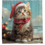 Siberische Kat Kerst Strand Douchegordijn (Voorkant)