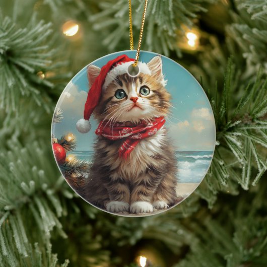 Siberische Kat Kerst Strand Keramisch Ornament (Boom)