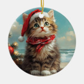 Siberische Kat Kerst Strand Keramisch Ornament (Voorkant)