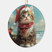 Siberische Kat Kerst Strand Keramisch Ornament (Links)