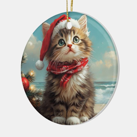 Siberische Kat Kerst Strand Keramisch Ornament (Links)