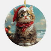 Siberische Kat Kerst Strand Keramisch Ornament (Achterkant)