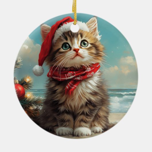 Siberische Kat Kerst  Strand Keramisch Ornament (Achterkant)